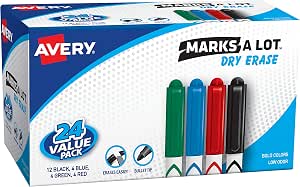 Avery Marks A Lot Value Pack Dry Erase Markers, White Board Markers with Bullet Tip, 24 Assorted (29860)