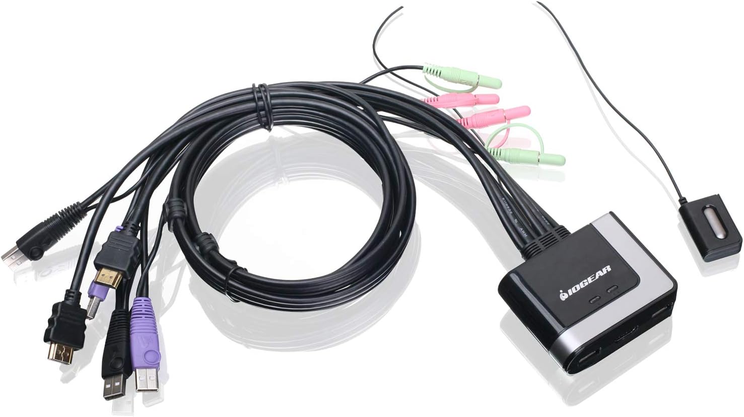 IOGEAR 2-Port USB HDMI Cabled KVM Switch - 1920 x 1200 60Hz - Hotkey or Remote Button Switch - 2.1 Stereo - USB 2.0 Mouse Port Can Be Used As USB Hub and USB Peripheral Sharing - Mac / Win - GCS62HU