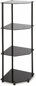 Convenience Concepts Designs2Go Classic Glass 4 Tier Corner Shelf, Black Glass