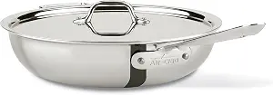 All-Clad D3 3-Ply Stainless Steel Large Weeknight Frying Pan 4 Quart Induction Oven Broiler Safe 600F Pots and Pans, Cookware Silver