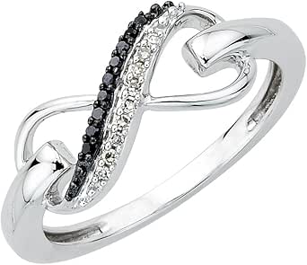 KATARINA Two Row Infinity Black and White Diamond Ring in Sterling Silver (1/20 cttw, I-J, S-I)