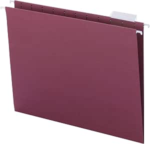 Smead Colored Hanging File Folder with Tab, 1/5-Cut Adjustable Tab, Letter Size, Maroon, 25 per Box (64073)