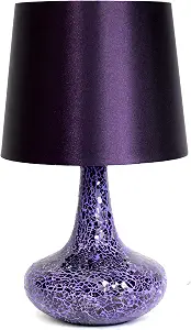 Simple Designs LT3039-PRP 14.17” Contemporary Mosaic Tiled Glass Genie Standard Table Lamp with Matching Fabric Shade for Home Décor, Bedroom, Living Room, Foyer, Office, Purple