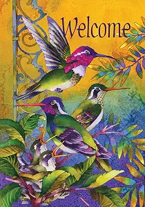 Toland Home Garden 119459 Hummingbird Home Hummingbird Flag 12x18 Inch Double Sided Hummingbird Garden Flag for Outdoor House Bird Flag Yard Decoration