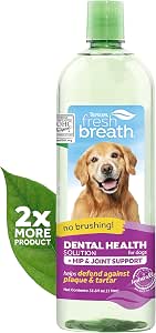 TropiClean Fresh Breath Dog Dental Water Additive - Dog Breath Freshener For Hip & Joint Support, 33.8 Ounce