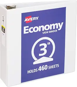 Avery 3" Economy View 3 Ring Binder, Round Ring, Holds 8.5" x 11" Paper, 1 White Binder (5741)