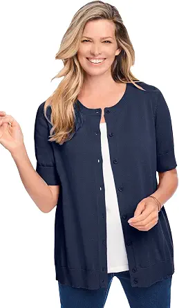 Woman Within Women's Plus Size Perfect Elbow-Length Sleeve Cardigan Sweater