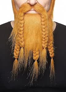 Mustaches Self Adhesive, Novelty, Viking Dwarf Fake Beard, False Facial Hair, Costume Accessory for Adults, Ginger Color