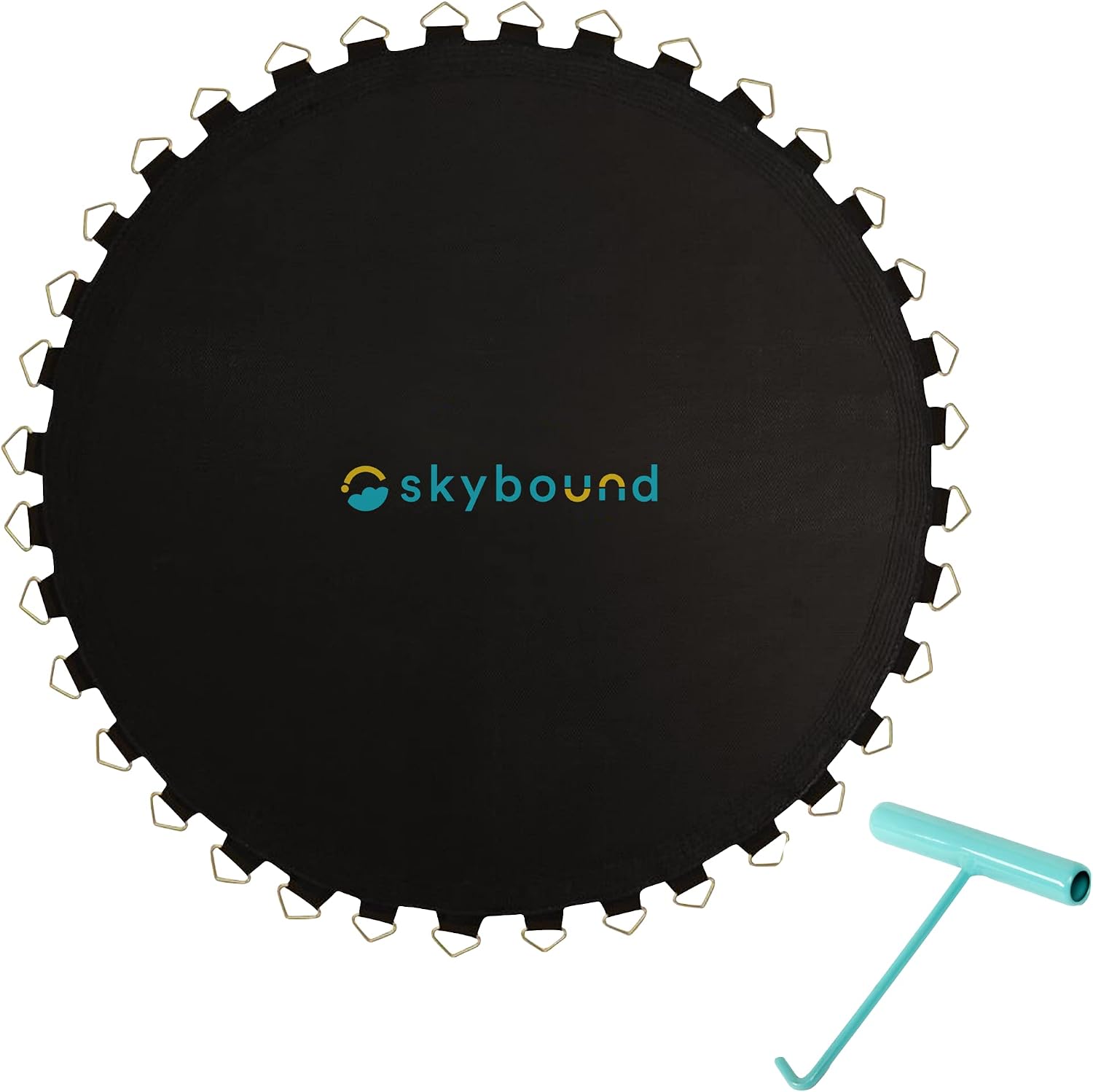 SkyBound Replacement Trampoline Mat, Fits 15ft Frames w/Spring Tool and Durable V-Rings, Bounce Safely with Extra Rows of Stitching - Jumping Mat for 15ft Round Trampoline - Fit 96 Springs & 6.5-7"