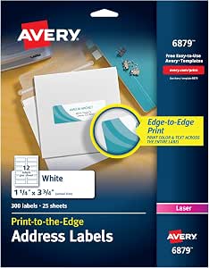 Avery Laser Labels, Matte, Mailing, 3-3/4 x 1-1/4, 300 per Pack (6879), White