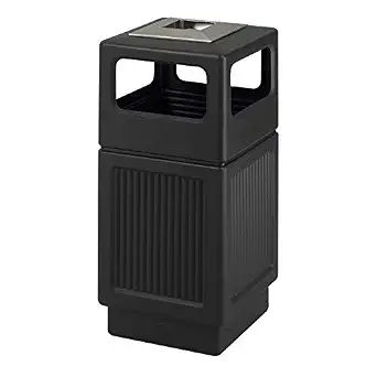 Safco Products Canmeleon Outdoor/Indoor Recessed Panel Trash Can with Ash Urn 9477BL, Black, Decorative Fluted Panels, Stainless Steel Ashtray, 38 Gallon Capacity