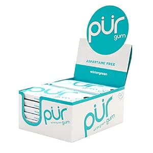 PUR Gum Sugar Free Chewing Gum with Xylitol, Aspartame Free + Gluten Free, Vegan & Keto Friendly - Natural Wintergreen Flavored Gum, 9 Pieces (Pack of 12)