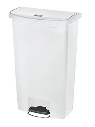 Rubbermaid Commercial Products Streamline Slim Step-On Plastic Trash Garbage Can, 18 Gallon, White