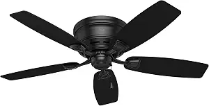 Hunter Fan Company 53118 Hunter 48" Sea Wind Indoor/Outdoor Low Profile Ceiling Fan, Matte Black Finish