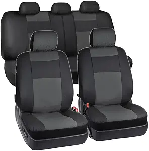 BDK OS-409-CC-A_am Black & Charcoal Synthetic Leather Seat Covers for Car SUV Van - Affordable PU Vinyle Replacement Covers