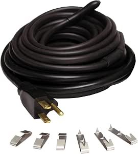 Roof and Gutter Deicing Cable - 80' Black Electric Heating Cord with 3 Prong Plug & 120 Volt Operation - 14081
