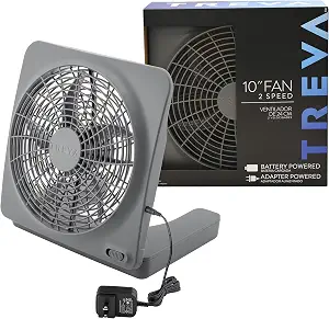 Treva 10-Inch Portable Desktop Air Circulation Battery Fan, 2 Speed, Compact Folding & Tilt Design, with AC Adapter (Graphite)