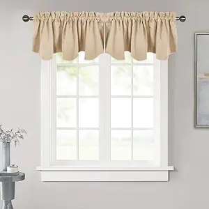 NICETOWN Room Darkening Tier Valance - 52 inches by 18 inches Scalloped Rod Pocket Valance Curtain Panel for Small/Bay/Kitchen/Bathroom Window, Biscotti Beige, 1 Panel