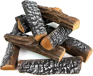 Barton 10-Pieces Ceramic Logs Set Gas Vented Fireplace Realistic Fire Log Stackable Wood Logs Fire Place Fire Pit Insert Fireplace