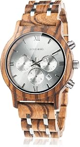 BOBO BIRD Mens Wooden Watches Luxury Wood Metal Strap Chronograph & Date Display Quartz Watch Versatile Male Timepieces