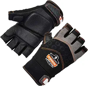 Ergodyne ProFlex 900 Impact Protection Work Gloves, Padded Palm, Half-Finger, Medium,Black