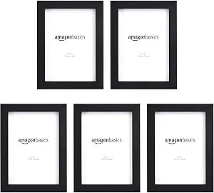 Amazon Basics Rectangular Photo Picture Frame, 5" x 7", Pack of 5, Black