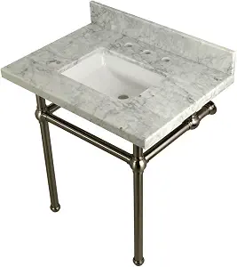 Kingston Brass KVPB3030MBSQ8 Templeton Console Sink, 30" (L) x 22" (W), Carrara Marble/Brushed Nickel