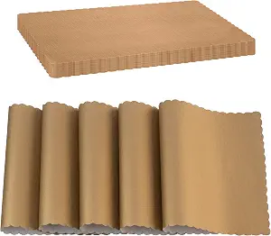 Paper Placemat Disposable, Gold Place Mats with Scalloped Edges, Durable Paper Placemat for Holiday Wedding Party Supplies Decor, 9.75 X 14 Inches, Pack of 50 - by SparkSettings
