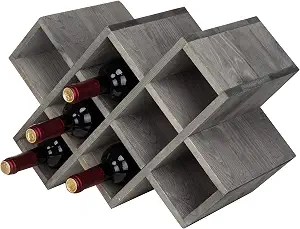 MyGift Vintage Gray Wood Freestanding Wine Rack, 8 Bottle Holder Storage and Organizer with Geometric Design, Vertical or Horizontal Display Rack