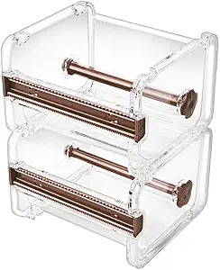 molshine 2 Pack Transparent Desktop Multi Washi Masking Tape Storage Dispenser,Tape Cutter,Tape Roll Holder (Not Include Masking Tape) (Brown)