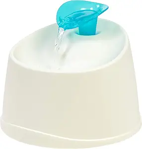 IRIS USA 44oz / 1.3L Cat Water Fountain, For Dog & Cat with Two Flow Options Automatic Pet Water Fountain Bowl Silent and Replaceable Charcoal Filter, White/Blue