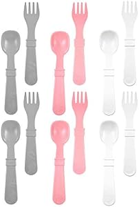 Re Play Made in USA 12pk Toddler Feeding Utensils Spoon and Fork Set - Made from BPA Free Eco Friendly Recycled Milk Jugs - Dishwasher Safe - Microwave Safe - Modern Pink - Without Carrying Case