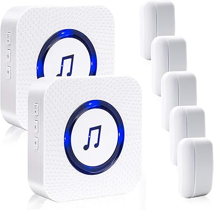 SanJie Door Chimes When Door Opens for Home - Door Alarm with Chime Adjustable Volume,5 Magnetic Door Sensors & 2 Plug-in Receivers - Door Open Chime - Indoor Range 500ft 2 Receivers + 5 Sensors
