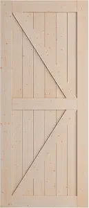 SmartStandard 36in x 84in Sliding Barn Wood Door Pre-Drilled Ready to Assemble, DIY Unfinished Solid Spruce Wood Panelled Slab, Interior Single Door Only, Natural, K-Frame (Fit 6FT-6.6FT Rail)