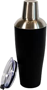 Stock Harbor Stainless Steel 30 Ounce (887 Milliliter) Double Wall Cocktail Shaker Vacuum Insulated Tumbler and Shaker Top; Powder Coated Black