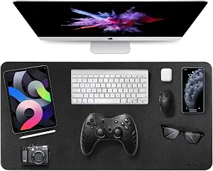 EMINTA Dual Sided Desk Pad, New Upgrade Sewing PU Leather Office Desk Mat, Waterproof Desk Blotter Protector, Desk Writing Mat Mouse Pad (Classical Black, 31.5" x 15.7")