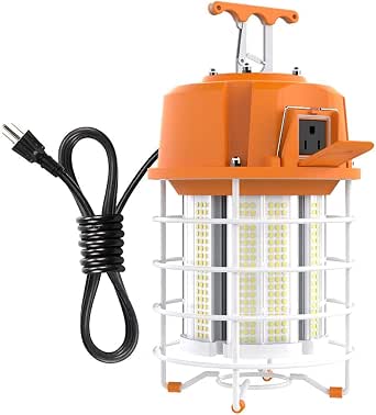 HYPERLITE LED Temporary Work Light 100W, 5000K 12500LM Portable Hanging Construction Light with Stainless Steel Safety Guard and Sturdy Hook IP65 Waterproof for Job Site, Mine, Workshop