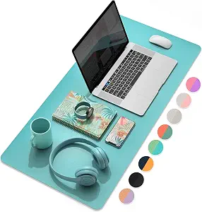 YSAGi Desk Pad, Desk Mat, 31.5" x 15.7" Laptop Leather Desk Pad Protector, Large Leather Desk Blotter for Keyboard and Mouse, Waterproof Desk Writing Pad for Office(Calamine Blue+Cobalt Green)