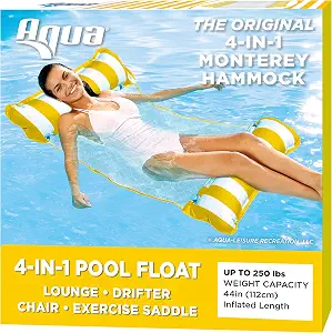 Aqua Original 4-in-1 Monterey Hammock Pool Float & Water Hammock – Multi-Purpose, Inflatable Pool Floats for Adults – Patented Thick, Non-Stick PVC Material
