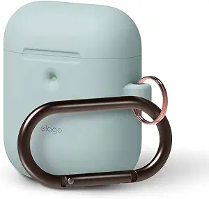 elago Silicone Case with Keychain Compatible with Apple AirPods 2 Wireless Charging Case, Front LED Visible, Anti-Slip Coating Inside, Premium Silicone [Baby Mint]