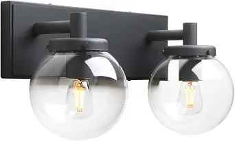 Pathson 2 Lights Vintage Wall Sconces, Industrial Bathroom Vanity Lights Globe Glass, Indoor Wall Lamp Fixtures for Living Room Bedroom Kitchen