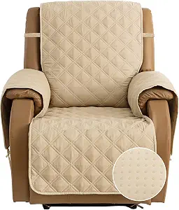 TOMORO Non-Slip Quilted Recliner Cover - 100% Waterproof Recliner Chair Slipcover Furniture Protector with 5 Storage Pockets, Washable Couch Cover with Elastic Straps for Kids and Pets