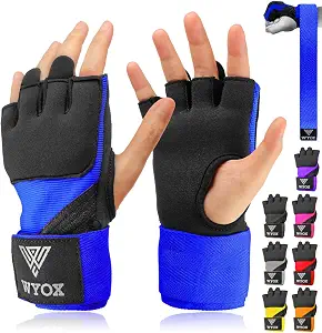 WYOX Gel Quick Hand Wraps for Boxing MMA Kickboxing - EZ-Off & On - Padded Knuckle with Wrist Wrap Protection for Men Women Youth