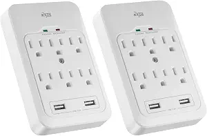 KMC 6-Outlet Surge Tap, 2 USB Ports (3.4A), 980 Joules Surge Protector, White (2 Pack)