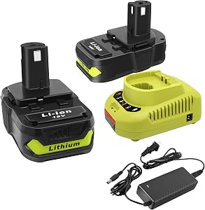 2Packs 18V Battery and Charger Combo for 18-Volt Cordless Tools Battery and P118B Charger, Cell9102 18V Battery Capacity Output 3.0Ah