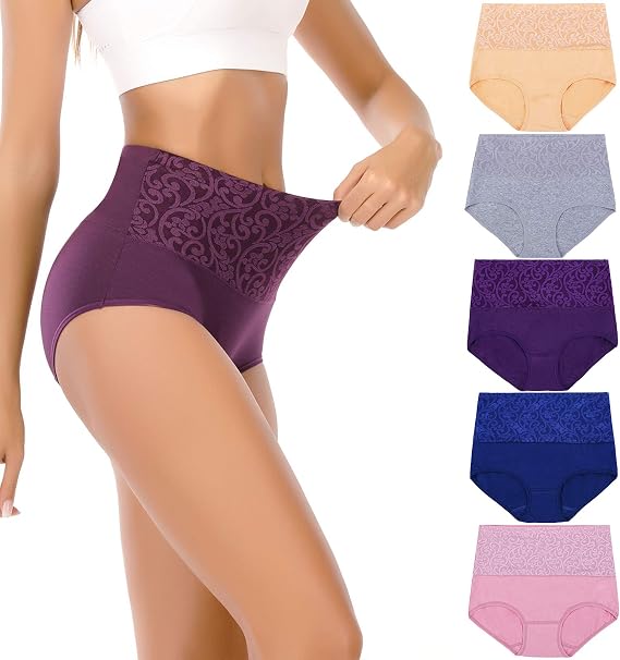Senllori Women Cotton Underwear High Waist Panties Ladies Panty Plus Size Briefs Multipack