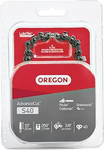 Oregon S40 AdvanceCut Chainsaw/Pole Saw Chain for 10-Inch Bar, 40 Drive Links, Low-kickback, Fits Echo, Sun Joe, Greenworks and more