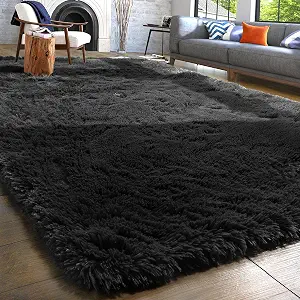 PAGISOFE Black Fluffy Shag Area Rugs for Bedroom 3x5, Soft Fuzzy Shaggy Rugs for Girls Bedroom Kids Room Carpet Furry Throw Dorm Rug