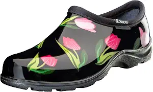 Sloggers Waterproof Garden Shoe for Women – Outdoor Slip-On Rain and Garden Clogs with Premium Comfort Support Insole, (Tulip Black), (Size 11)