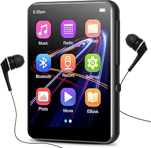 32GB Mp3 Player with Bluetooth, Full Touch 2.4 Screen MP3 and MP4 Player Built-in HD Speaker, FM Radio, Voice Recorder, Mini Design Sports Music Player Support Expansion (128GB) Black